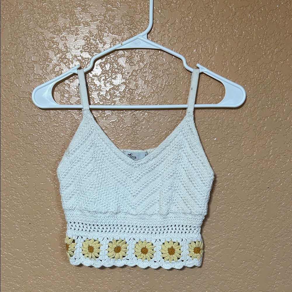 HOLLISTER white and Yellow Crochet Crop Top